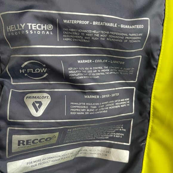 Helly Hansen Blue Grey Yellow H2 Flow Men’s Ski Jacket NWT - Picture 7 of 11